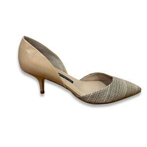French Connection Effie Leather Kitten Heel Pumps Nude Beige Pointed Toe EU 38.5